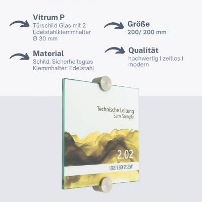 Tuerschild VITRUM P Glasschild fuer Buero 200 200 mm
